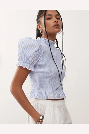COLLUSION Shirred top in and pink stripe