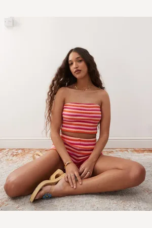 Reclaimed Bandeau top in multi stripe - part of a set