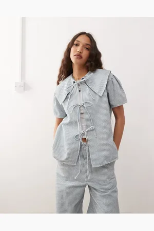 Reclaimed Pinstripe tie front denim top - part of a set