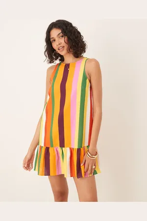 ASOS Dropped waist shift mini dress with scoop back in stripe