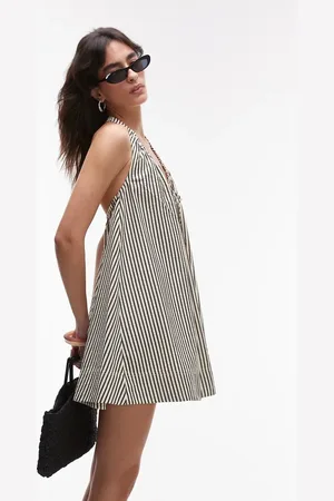 Topshop Halter mini trapeze dress in mono stripe