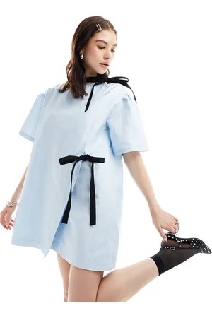 Ghospell Contrast bow jacquard mini dress in dusty
