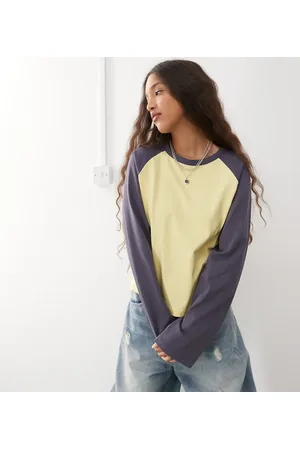 COLLUSION Raglan long sleeve boxy T-shirt in blue contrast
