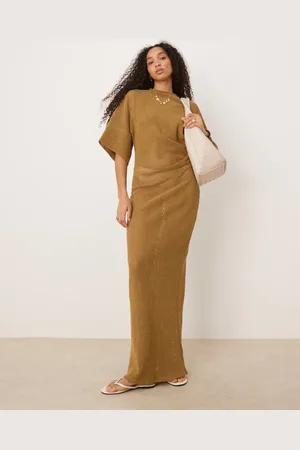 ASOS Crochet t-shirt tuck midi dress in olive