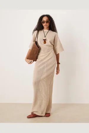 ASOS Crochet t-shirt tuck midi dress in stone