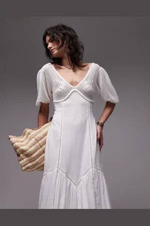 Topshop Crochet bust midi dress with ladder broderie in