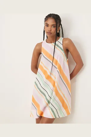 ASOS A line racer neck mini dress in orange and pink stripe