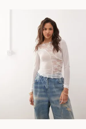 COLLUSION Long sleeve top in mixed cream lace