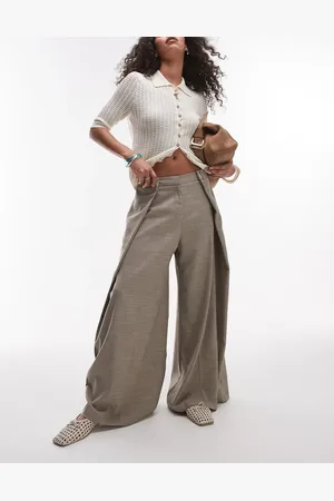 Topshop Premium wrap around extreme wide leg tailored pants in stone