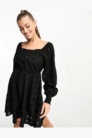Threadbare Eyelet long sleeve mini dress in
