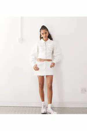 COLLUSION Raw hem denim mini skirt in ecru