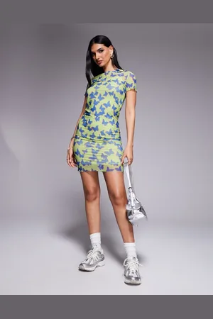 Hugo Blue Mesh short sleeve dress in with butterfly print
