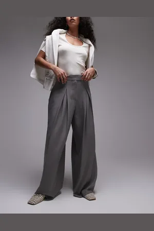 Topshop High waist pleated extreme wide leg tailored pants in gray