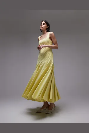 ASOS Dropped waist paneled maxi dress in lemon