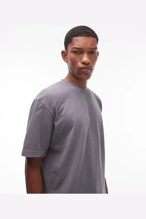 Topman Boxy fit waffle knit t-shirt in washed charcoal