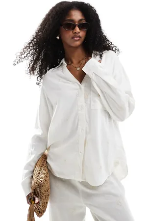 ONLY Linen mix embroidered long sleeve shirt in - part of a set
