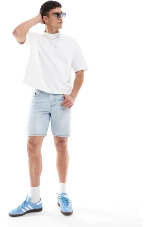 Only & Sons Edge straight fit denim shorts in light wash