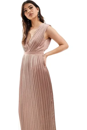 TFNC Bridesmaid satin pleated maxi dress in rose