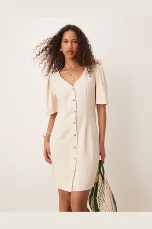 JDY Linen mix midi shirt dress in beige