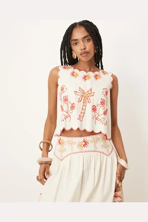 Never Fully Dressed Embroidered cotton top in cream and red - part of a set