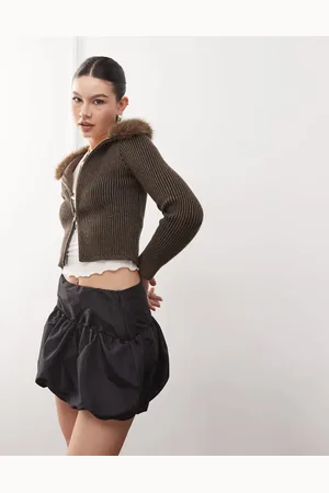 Reclaimed Puffball mini skirt in taffeta in black