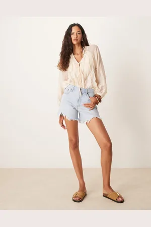 Abercrombie & Fitch High rise destroy dad denim short in light wash