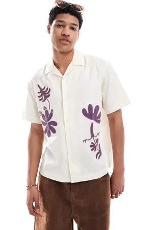Only & Sons Loose fit embroidered shirt in off