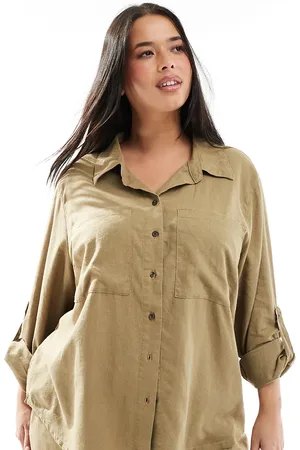 ONLY Linen mix shirt in light khaki - part of a set
