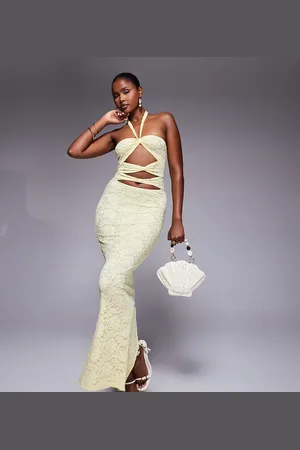 Murci Exclusive lace halterneck cut out maxi dress in