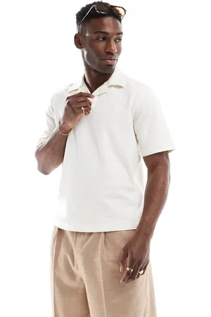 Only & Sons Split neck seersucker polo in beige