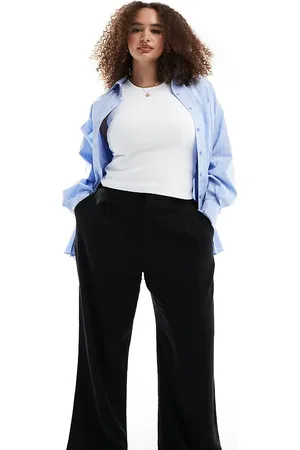 ASOS ASOS DESIGN Curve relaxed straight leg linen mix pants in
