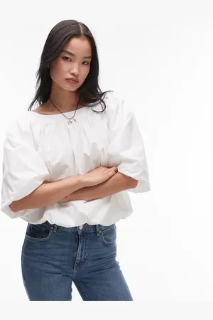 ARKET Poplin top with bubble hem in white