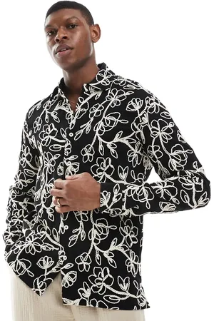 Only & Sons Long sleeve shirt with textured rope detail in black