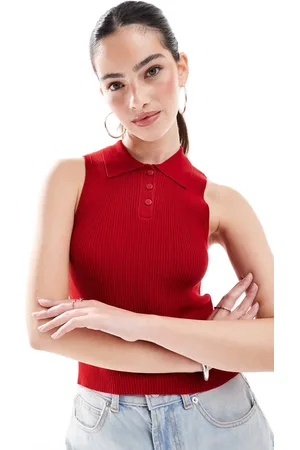 ONLY Sleeveless knit polo top in