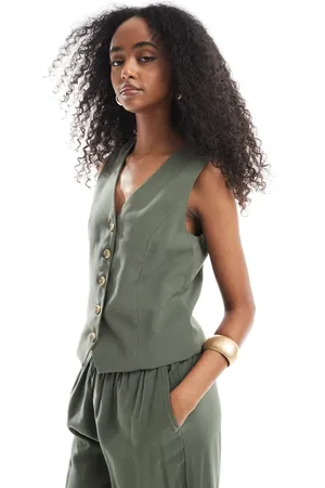 ONLY Tailored twill vest in khaki - part of a set