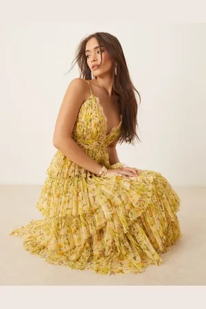 Lace & Beads Lace trim tiered maxi dress in buttercup floral