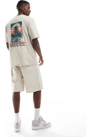 Only & Sons Oversized fit t-shirt with paradise back print in beige