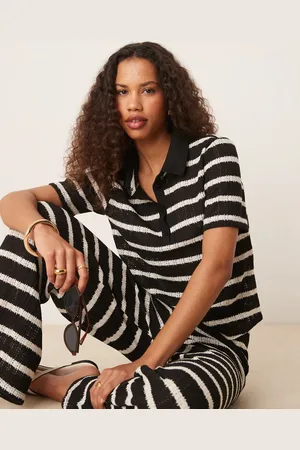 JDY Crochet polo in & white stripes - part of a set
