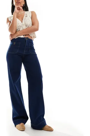 ONLY Madeline high waist wide leg jeans with pocket details in dark
