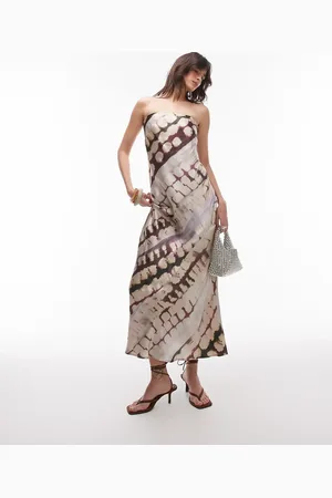 Topshop Satin bandeau slip maxi dress in abstract animal print
