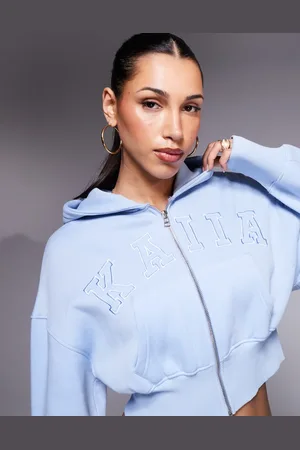 Kaiia Zip up embroidered logo hoodie in light - part of a set