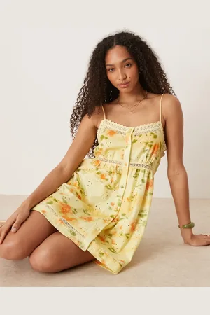 ASOS Eyelet cami button up mini dress in patchwork floral print