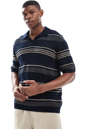 Only & Sons Relaxed fit open knit polo in stripe