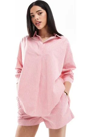 French Connection Striped poplin shorts in pink and white -set