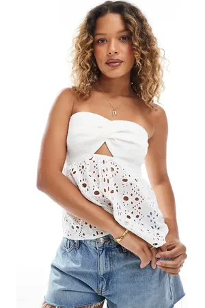 ONLY Broderie twist front bandeau top in