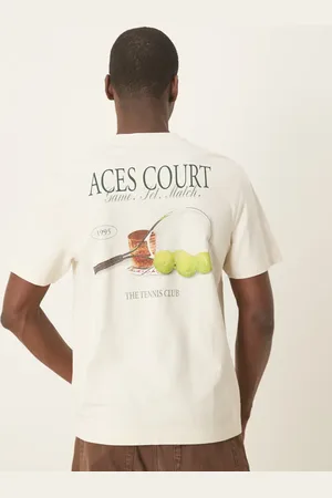 Abercrombie & Fitch Tennis back print classic T-shirt in beige
