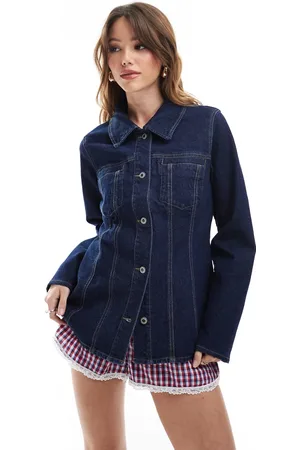 ONLY Contrast stitch fitted denim jacket in dark