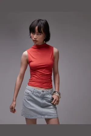 Topshop Jersey funnel neck sleeveless top in