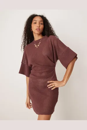 ASOS Crochet t-shirt tuck mini dress in chocolate