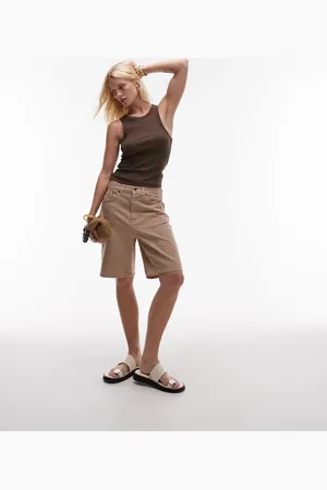 Topshop Loose fit denim jorts in tan stripes